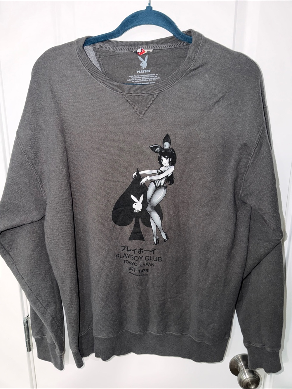 Unique Rare PLAYBOY Charcoal Gray Tokyo Playboy Club Graphic Crewneck